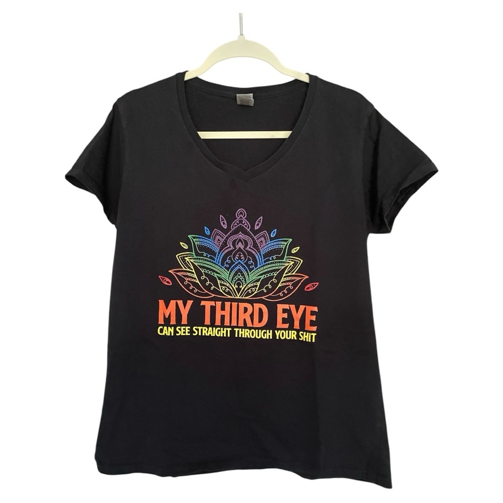 Lotus Mandala Yoga V-Neck Short Sleeve Tee with Graphic Design